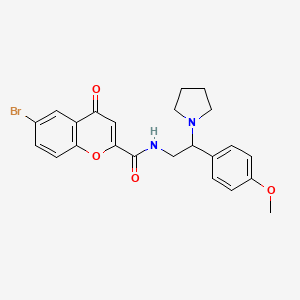 molecular formula C23H23BrN2O4 B11323526 6-bromo-N-[2-(4-methoxyphenyl)-2-(pyrrolidin-1-yl)ethyl]-4-oxo-4H-chromene-2-carboxamide 