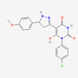 (5E)-3-(4-chlorophenyl)-6-hydroxy-5-[5-(4-methoxyphenyl)pyrazolidin-3-ylidene]pyrimidine-2,4(3H,5H)-dione