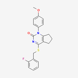 molecular formula C21H19FN2O2S B11323812 4-[(2-fluorobenzyl)sulfanyl]-1-(4-methoxyphenyl)-1,5,6,7-tetrahydro-2H-cyclopenta[d]pyrimidin-2-one 