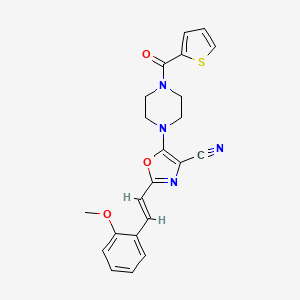 2-[(E)-2-(2-methoxyphenyl)ethenyl]-5-[4-(thiophen-2-ylcarbonyl)piperazin-1-yl]-1,3-oxazole-4-carbonitrile