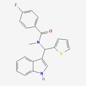 molecular formula C21H17FN2OS B11324021 4-fluoro-N-[1H-indol-3-yl(thiophen-2-yl)methyl]-N-methylbenzamide 