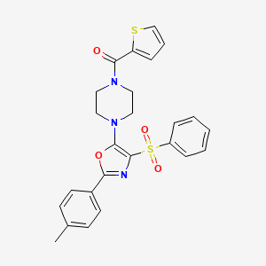 {4-[2-(4-Methylphenyl)-4-(phenylsulfonyl)-1,3-oxazol-5-yl]piperazin-1-yl}(thiophen-2-yl)methanone