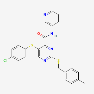 molecular formula C24H19ClN4OS2 B11324238 5-[(4-chlorophenyl)sulfanyl]-2-[(4-methylbenzyl)sulfanyl]-N-(pyridin-3-yl)pyrimidine-4-carboxamide 