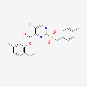 molecular formula C23H23ClN2O4S B11324302 5-Methyl-2-(propan-2-yl)phenyl 5-chloro-2-[(4-methylbenzyl)sulfonyl]pyrimidine-4-carboxylate 