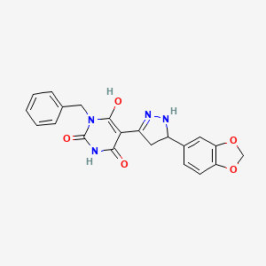 (5Z)-5-[5-(1,3-benzodioxol-5-yl)pyrazolidin-3-ylidene]-1-benzylpyrimidine-2,4,6(1H,3H,5H)-trione