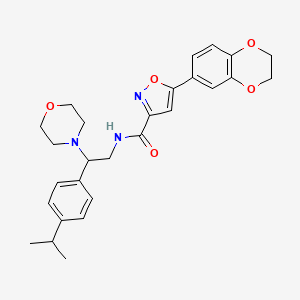 molecular formula C27H31N3O5 B11324547 5-(2,3-Dihydro-1,4-benzodioxin-6-YL)-N-[2-(morpholin-4-YL)-2-[4-(propan-2-YL)phenyl]ethyl]-1,2-oxazole-3-carboxamide 