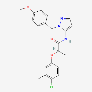 molecular formula C21H22ClN3O3 B11324624 2-(4-chloro-3-methylphenoxy)-N-[1-(4-methoxybenzyl)-1H-pyrazol-5-yl]propanamide 