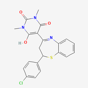 molecular formula C21H18ClN3O3S B11324804 5-[2-(4-Chlorophenyl)-2,3-dihydro-1,5-benzothiazepin-4-YL]-6-hydroxy-1,3-dimethyl-1,2,3,4-tetrahydropyrimidine-2,4-dione 