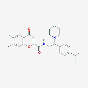 molecular formula C28H34N2O3 B11324834 6,7-Dimethyl-4-oxo-N-[2-(piperidin-1-YL)-2-[4-(propan-2-YL)phenyl]ethyl]-4H-chromene-2-carboxamide 