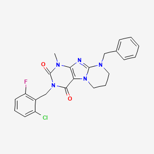 molecular formula C23H21ClFN5O2 B11324966 9-benzyl-3-[(2-chloro-6-fluorophenyl)methyl]-1-methyl-7,8-dihydro-6H-purino[7,8-a]pyrimidine-2,4-dione 