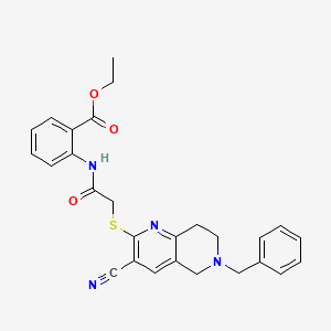 Ethyl 2-({[(6-benzyl-3-cyano-5,6,7,8-tetrahydro-1,6-naphthyridin-2-yl)sulfanyl]acetyl}amino)benzoate