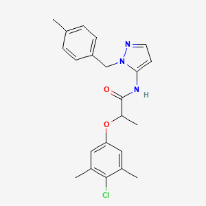 molecular formula C22H24ClN3O2 B11325100 2-(4-chloro-3,5-dimethylphenoxy)-N-[1-(4-methylbenzyl)-1H-pyrazol-5-yl]propanamide 