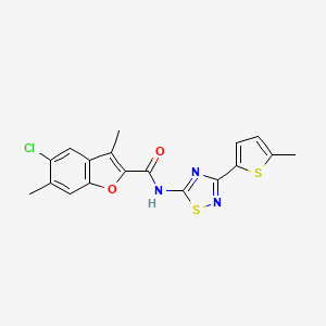 molecular formula C18H14ClN3O2S2 B11325113 5-chloro-3,6-dimethyl-N-[3-(5-methylthiophen-2-yl)-1,2,4-thiadiazol-5-yl]-1-benzofuran-2-carboxamide 