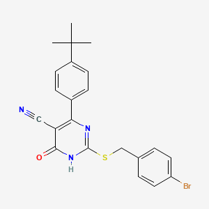 molecular formula C22H20BrN3OS B11325173 2-{[(4-Bromophenyl)methyl]sulfanyl}-4-(4-tert-butylphenyl)-6-oxo-1,6-dihydropyrimidine-5-carbonitrile 