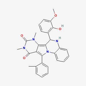 molecular formula C29H26N4O4 B11325356 9-(2-hydroxy-3-methoxyphenyl)-12,14-dimethyl-17-(2-methylphenyl)-1,8,12,14-tetrazatetracyclo[8.7.0.02,7.011,16]heptadeca-2,4,6,10,16-pentaene-13,15-dione 