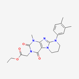 molecular formula C21H25N5O4 B11325490 ethyl 2-[9-(3,4-dimethylphenyl)-1-methyl-2,4-dioxo-1H,2H,3H,4H,6H,7H,8H,9H-pyrimido[1,2-g]purin-3-yl]acetate 