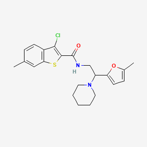 molecular formula C22H25ClN2O2S B11325591 3-chloro-6-methyl-N-[2-(5-methylfuran-2-yl)-2-(piperidin-1-yl)ethyl]-1-benzothiophene-2-carboxamide 