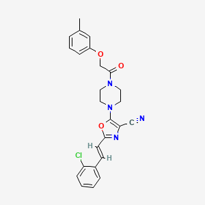 2-[(E)-2-(2-chlorophenyl)ethenyl]-5-{4-[(3-methylphenoxy)acetyl]piperazin-1-yl}-1,3-oxazole-4-carbonitrile