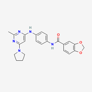 molecular formula C23H23N5O3 B11326328 N-(4-((2-methyl-6-(pyrrolidin-1-yl)pyrimidin-4-yl)amino)phenyl)benzo[d][1,3]dioxole-5-carboxamide 