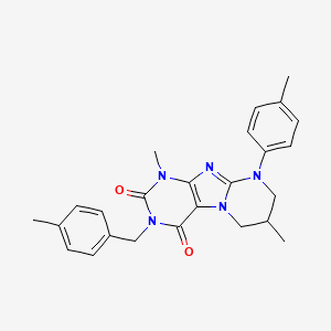 molecular formula C25H27N5O2 B11326335 1,7-dimethyl-3-(4-methylbenzyl)-9-(4-methylphenyl)-6,7,8,9-tetrahydropyrimido[2,1-f]purine-2,4(1H,3H)-dione 