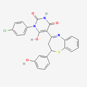 (5Z)-3-(4-chlorophenyl)-6-hydroxy-5-[2-(3-hydroxyphenyl)-2,3-dihydro-1,5-benzothiazepin-4(5H)-ylidene]pyrimidine-2,4(3H,5H)-dione