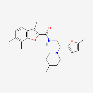 molecular formula C25H32N2O3 B11326860 3,6,7-trimethyl-N-[2-(5-methylfuran-2-yl)-2-(4-methylpiperidin-1-yl)ethyl]-1-benzofuran-2-carboxamide CAS No. 1018051-30-3