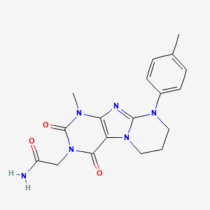 molecular formula C18H20N6O3 B11326923 2-[1-methyl-9-(4-methylphenyl)-2,4-dioxo-1,4,6,7,8,9-hexahydropyrimido[2,1-f]purin-3(2H)-yl]acetamide 