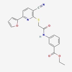 molecular formula C21H17N3O4S B11327098 Ethyl 3-[({[3-cyano-6-(furan-2-yl)pyridin-2-yl]sulfanyl}acetyl)amino]benzoate 