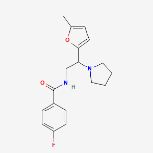 molecular formula C18H21FN2O2 B11327277 4-fluoro-N-[2-(5-methylfuran-2-yl)-2-(pyrrolidin-1-yl)ethyl]benzamide 