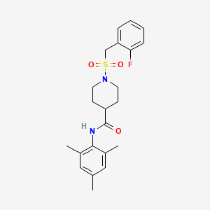 molecular formula C22H27FN2O3S B11327330 1-[(2-fluorobenzyl)sulfonyl]-N-(2,4,6-trimethylphenyl)piperidine-4-carboxamide 