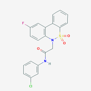 molecular formula C20H14ClFN2O3S B11327476 N-(3-chlorophenyl)-2-(9-fluoro-5,5-dioxido-6H-dibenzo[c,e][1,2]thiazin-6-yl)acetamide 