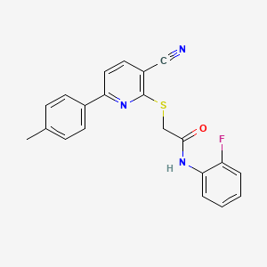 molecular formula C21H16FN3OS B11327667 2-{[3-cyano-6-(4-methylphenyl)pyridin-2-yl]sulfanyl}-N-(2-fluorophenyl)acetamide 