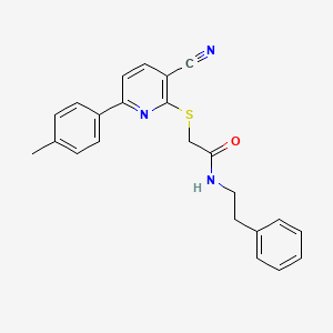 molecular formula C23H21N3OS B11328034 2-{[3-cyano-6-(4-methylphenyl)pyridin-2-yl]sulfanyl}-N-(2-phenylethyl)acetamide 