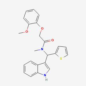 molecular formula C23H22N2O3S B11328058 N-[1H-indol-3-yl(thiophen-2-yl)methyl]-2-(2-methoxyphenoxy)-N-methylacetamide 