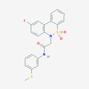 molecular formula C21H17FN2O3S2 B11328072 2-(9-fluoro-5,5-dioxido-6H-dibenzo[c,e][1,2]thiazin-6-yl)-N-[3-(methylsulfanyl)phenyl]acetamide 