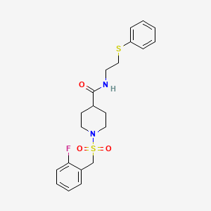 molecular formula C21H25FN2O3S2 B11328501 1-[(2-fluorobenzyl)sulfonyl]-N-[2-(phenylsulfanyl)ethyl]piperidine-4-carboxamide 