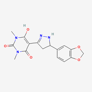 molecular formula C16H16N4O5 B11328535 5-[5-(1,3-benzodioxol-5-yl)pyrazolidin-3-ylidene]-1,3-dimethylpyrimidine-2,4,6(1H,3H,5H)-trione 