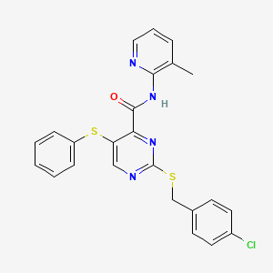 molecular formula C24H19ClN4OS2 B11328658 2-[(4-chlorobenzyl)sulfanyl]-N-(3-methylpyridin-2-yl)-5-(phenylsulfanyl)pyrimidine-4-carboxamide 