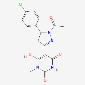 molecular formula C16H15ClN4O4 B11328661 (5Z)-5-[1-acetyl-5-(4-chlorophenyl)pyrazolidin-3-ylidene]-6-hydroxy-3-methylpyrimidine-2,4(3H,5H)-dione 