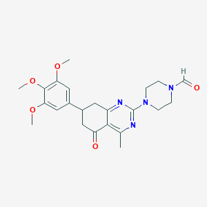 4-[4-Methyl-5-oxo-7-(3,4,5-trimethoxyphenyl)-5,6,7,8-tetrahydroquinazolin-2-yl]piperazine-1-carbaldehyde