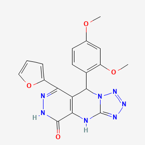 molecular formula C18H15N7O4 B11328701 8-(2,4-dimethoxyphenyl)-10-(furan-2-yl)-2,4,5,6,7,11,12-heptazatricyclo[7.4.0.03,7]trideca-1(9),3,5,10-tetraen-13-one 