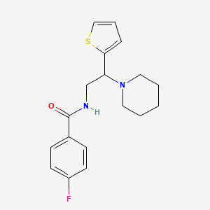 molecular formula C18H21FN2OS B11328752 4-fluoro-N-[2-(piperidin-1-yl)-2-(thiophen-2-yl)ethyl]benzamide 