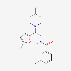 3-methyl-N-[2-(5-methylfuran-2-yl)-2-(4-methylpiperidin-1-yl)ethyl]benzamide