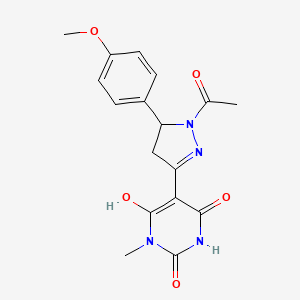 (5Z)-5-[1-acetyl-5-(4-methoxyphenyl)pyrazolidin-3-ylidene]-6-hydroxy-3-methylpyrimidine-2,4(3H,5H)-dione