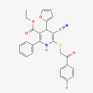 molecular formula C27H21FN2O4S B11328869 Ethyl 5-cyano-6-{[2-(4-fluorophenyl)-2-oxoethyl]sulfanyl}-4-(furan-2-yl)-2-phenyl-1,4-dihydropyridine-3-carboxylate 