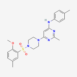 molecular formula C24H29N5O3S B11329066 6-(4-((2-methoxy-5-methylphenyl)sulfonyl)piperazin-1-yl)-2-methyl-N-(p-tolyl)pyrimidin-4-amine 