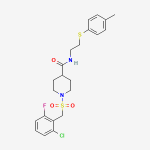 molecular formula C22H26ClFN2O3S2 B11329203 1-[(2-chloro-6-fluorobenzyl)sulfonyl]-N-{2-[(4-methylphenyl)sulfanyl]ethyl}piperidine-4-carboxamide 