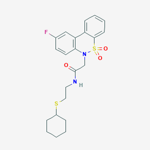 N-[2-(cyclohexylsulfanyl)ethyl]-2-(9-fluoro-5,5-dioxido-6H-dibenzo[c,e][1,2]thiazin-6-yl)acetamide