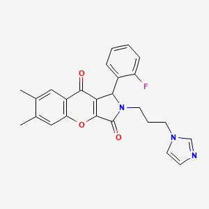 molecular formula C25H22FN3O3 B11329284 1-(2-fluorophenyl)-2-[3-(1H-imidazol-1-yl)propyl]-6,7-dimethyl-1,2-dihydrochromeno[2,3-c]pyrrole-3,9-dione 