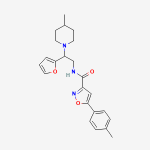 molecular formula C23H27N3O3 B11330194 N-[2-(furan-2-yl)-2-(4-methylpiperidin-1-yl)ethyl]-5-(4-methylphenyl)-1,2-oxazole-3-carboxamide 